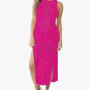 Bsubseach Crochet Cover Up, C-Rose Red